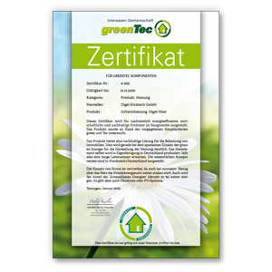GreenTec Zertifikat Infrarotheizungen